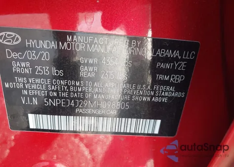 2021 Hyundai Sonata Sel Plus z USA, uszkodzony, nr VIN 5NPEJ4J29MH098805